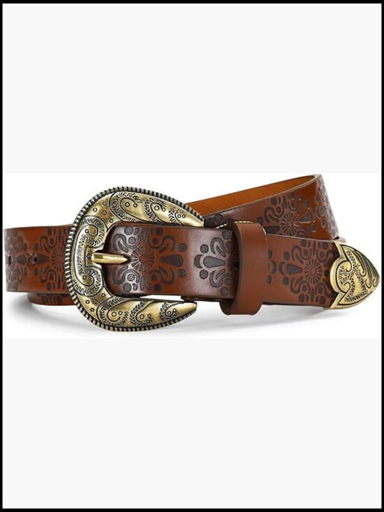 Women\'s Faux Leather Western Cowgirl Belt with Vintage Cowboy Buckle main image 7
